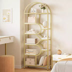 Bookshelf 6 Tier Arched Bookcase 81. Tall Display Racks Geometric Open Storage Shelf Unique Book Rack Metal Frame