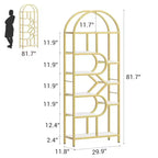 Bookshelf 6 Tier Arched Bookcase 81. Tall Display Racks Geometric Open Storage Shelf Unique Book Rack Metal Frame