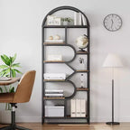Bookshelf 6 Tier Arched Bookcase 81. Tall Display Racks Geometric Open Storage Shelf Unique Book Rack Metal Frame
