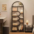 Bookshelf 6 Tier Arched Bookcase 81. Tall Display Racks Geometric Open Storage Shelf Unique Book Rack Metal Frame
