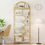 Bookshelf 6 Tier Arched Bookcase 81. Tall Display Racks Geometric Open Storage Shelf Unique Book Rack Metal Frame