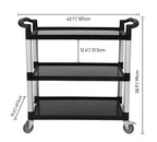 360 Degree Restaurant Cart, Heavy Duty Rolling Food Service Cart, 3 Shelf Plastic Utility Cart with Lockable Wheel