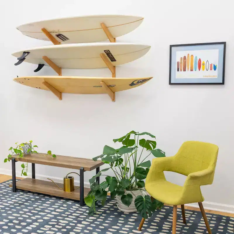 Surfboard Storage Wood Rack | Holds 3 Surfboards