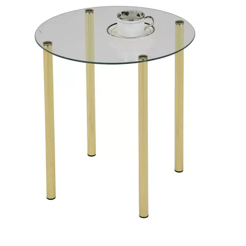 Round Side End Accent Table, Gold Metal/Glass