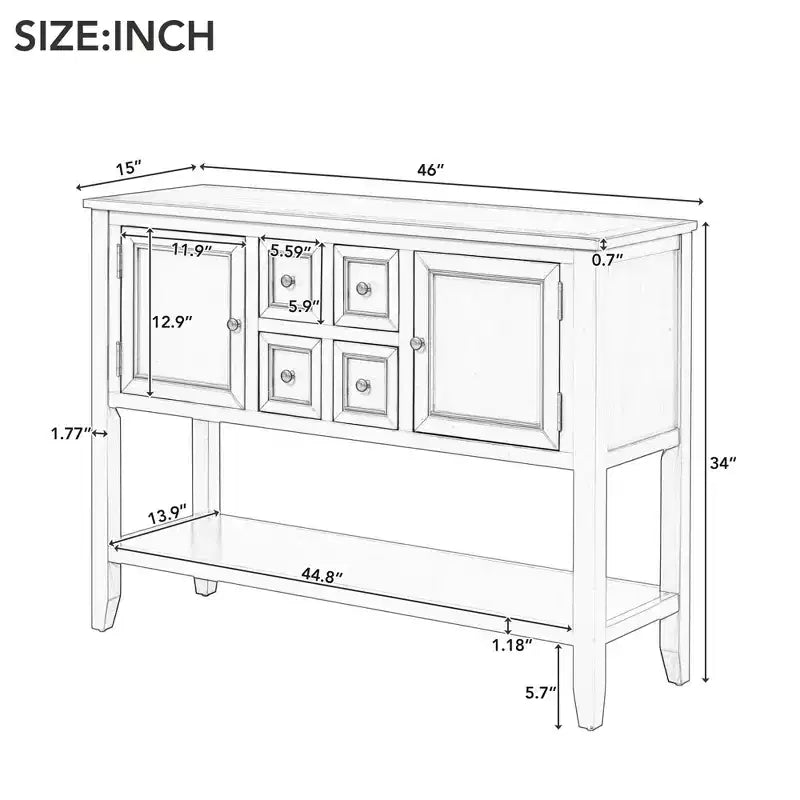 Vintage Console Table with Four Small Drawers and Bottom Shelf for Living Rooms, Entrances and Kitchens