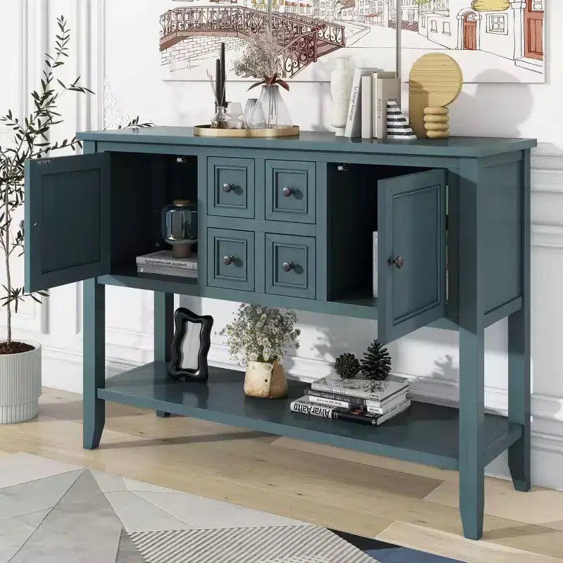 Vintage Console Table with Four Small Drawers and Bottom Shelf for Living Rooms, Entrances and Kitchens