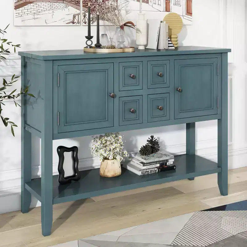 Vintage Console Table with Four Small Drawers and Bottom Shelf for Living Rooms, Entrances and Kitchens
