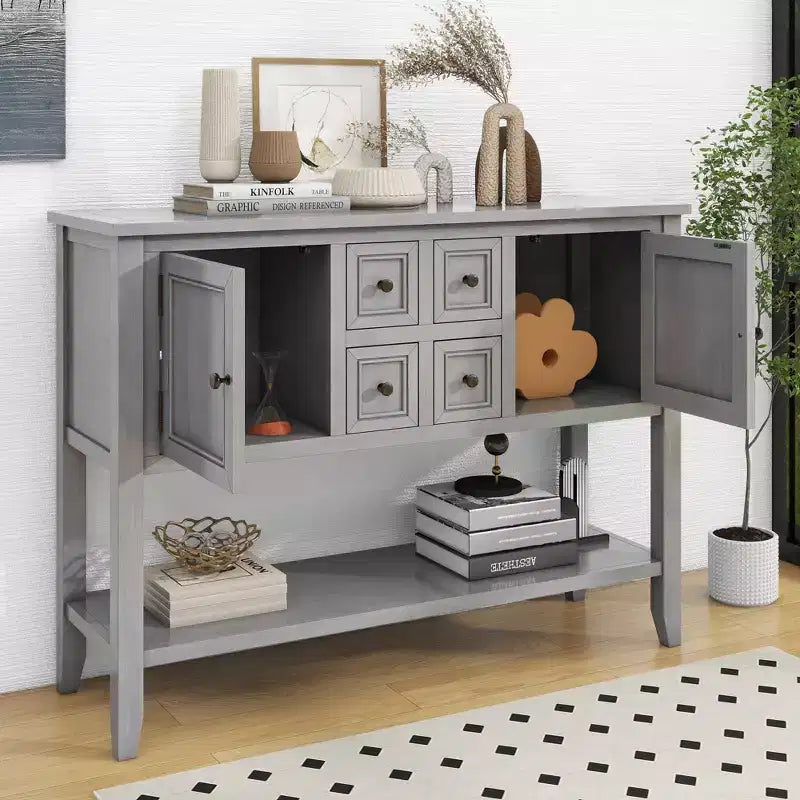 Vintage Console Table with Four Small Drawers and Bottom Shelf for Living Rooms, Entrances and Kitchens