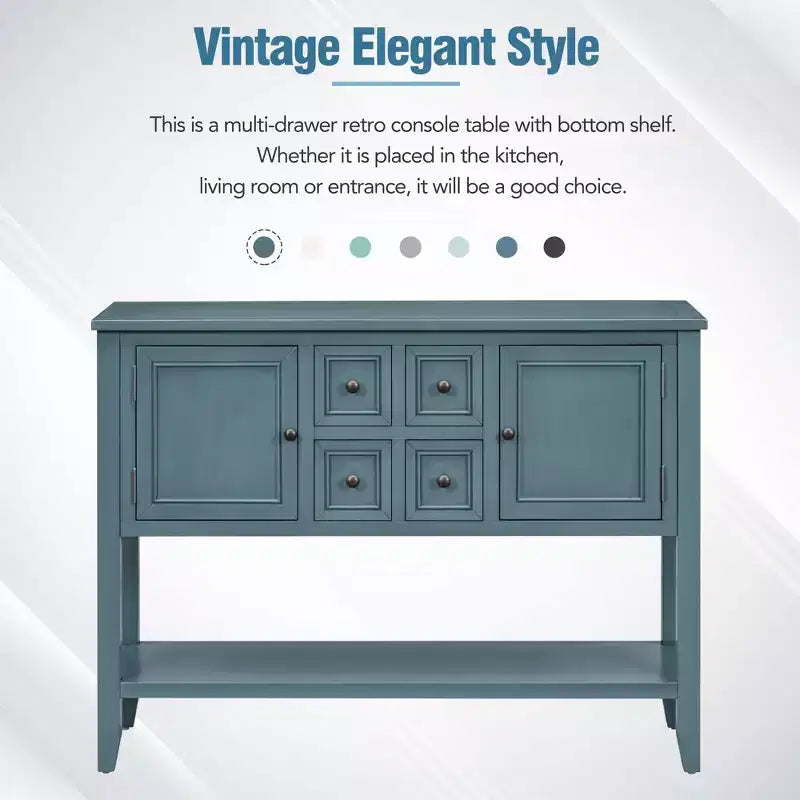 Vintage Console Table with Four Small Drawers and Bottom Shelf for Living Rooms, Entrances and Kitchens