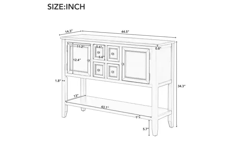 Vintage Console Table with Four Small Drawers and Bottom Shelf for Living Rooms, Entrances and Kitchens