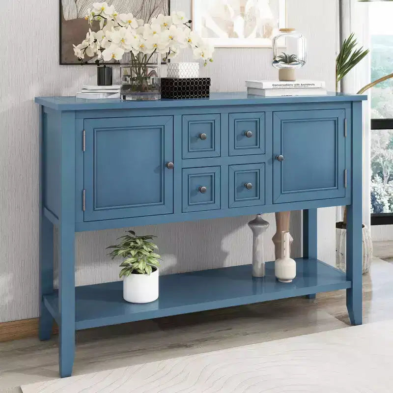 Vintage Console Table with Four Small Drawers and Bottom Shelf for Living Rooms, Entrances and Kitchens