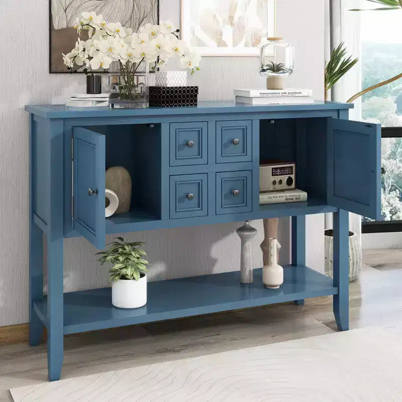 Vintage Console Table with Four Small Drawers and Bottom Shelf for Living Rooms, Entrances and Kitchens