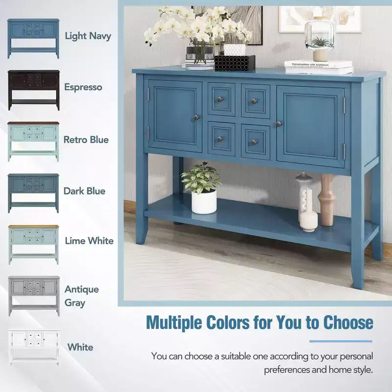 Vintage Console Table with Four Small Drawers and Bottom Shelf for Living Rooms, Entrances and Kitchens