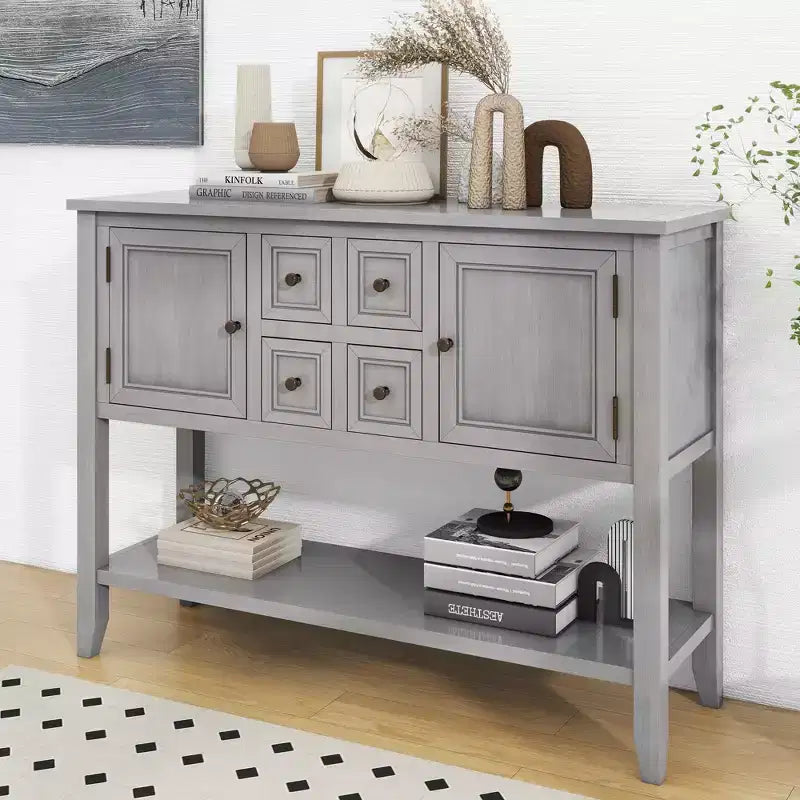 Vintage Console Table with Four Small Drawers and Bottom Shelf for Living Rooms, Entrances and Kitchens