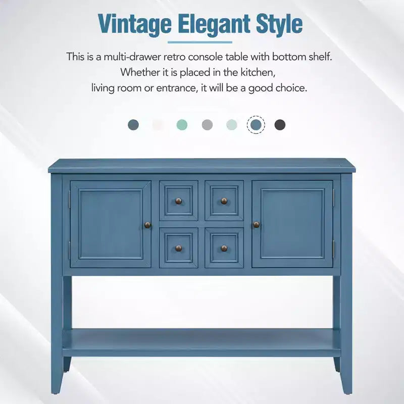 Vintage Console Table with Four Small Drawers and Bottom Shelf for Living Rooms, Entrances and Kitchens