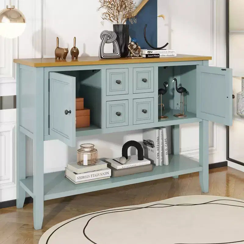 Vintage Console Table with Four Small Drawers and Bottom Shelf for Living Rooms, Entrances and Kitchens