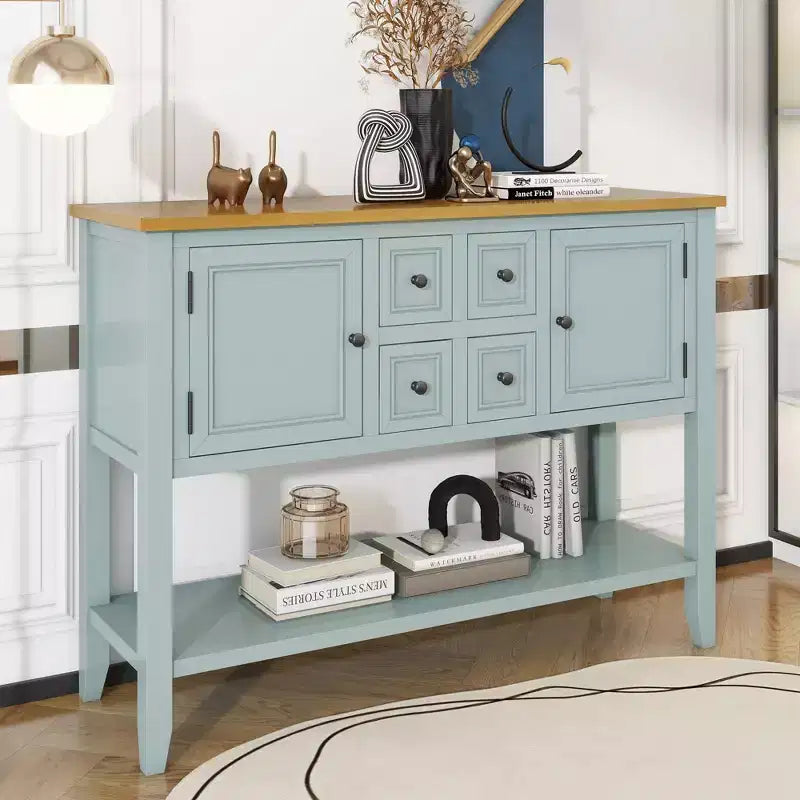 Vintage Console Table with Four Small Drawers and Bottom Shelf for Living Rooms, Entrances and Kitchens