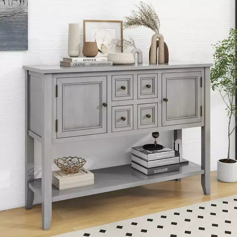 Vintage Console Table with Four Small Drawers and Bottom Shelf for Living Rooms, Entrances and Kitchens