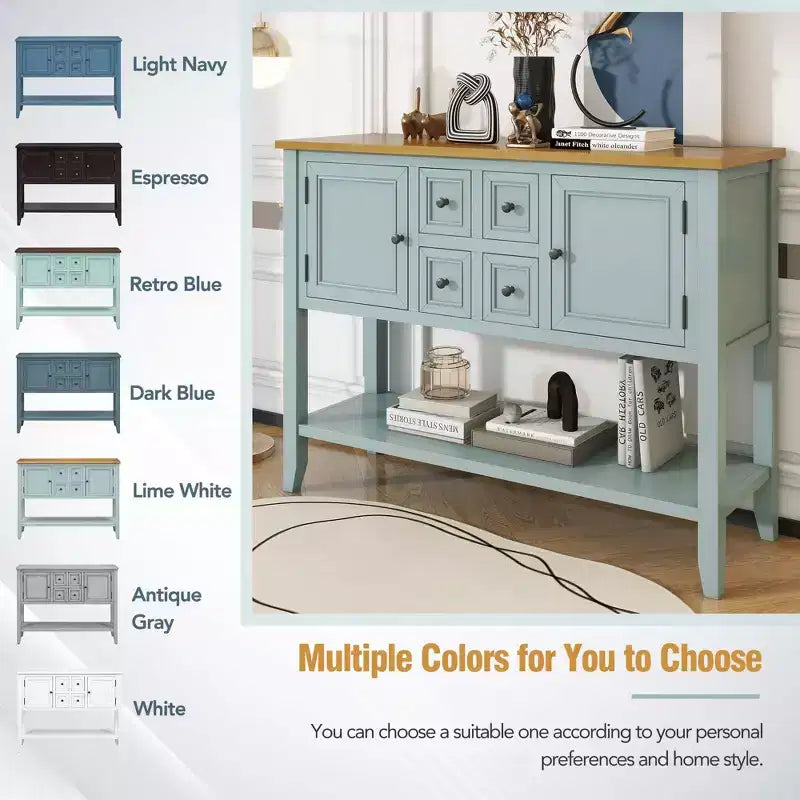 Vintage Console Table with Four Small Drawers and Bottom Shelf for Living Rooms, Entrances and Kitchens