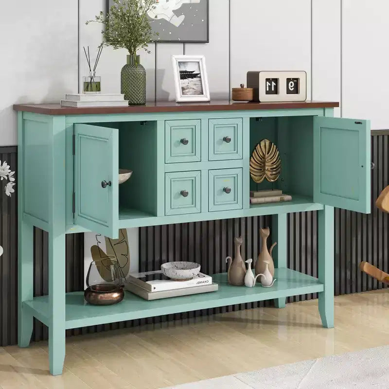 Vintage Console Table with Four Small Drawers and Bottom Shelf for Living Rooms, Entrances and Kitchens