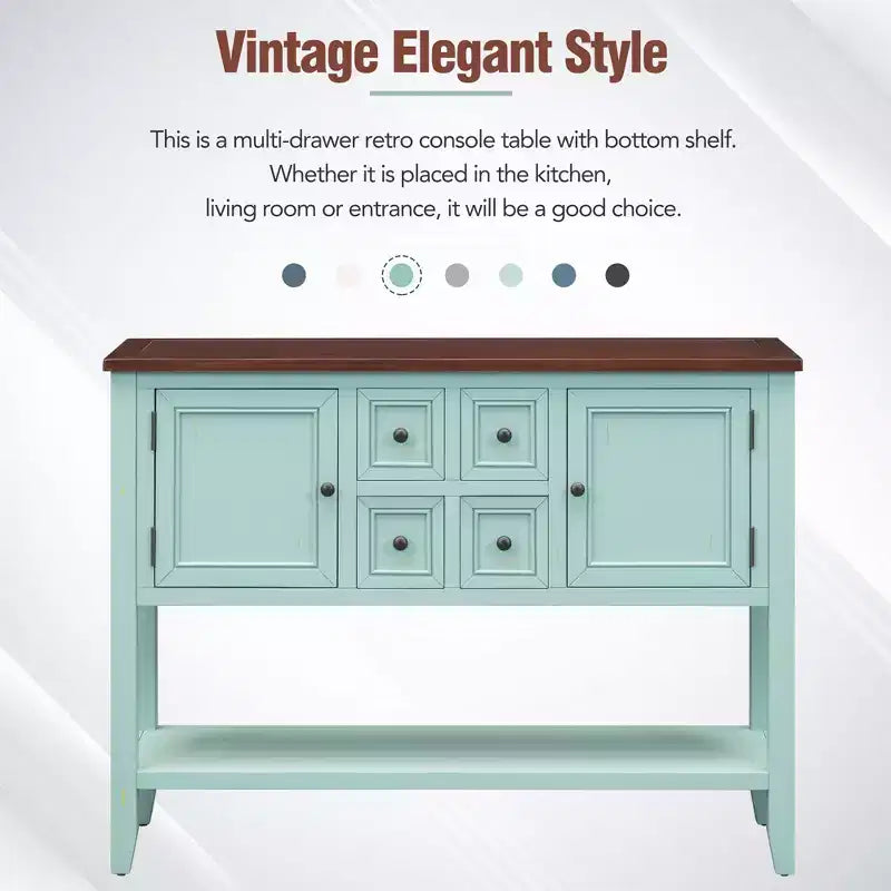 Vintage Console Table with Four Small Drawers and Bottom Shelf for Living Rooms, Entrances and Kitchens