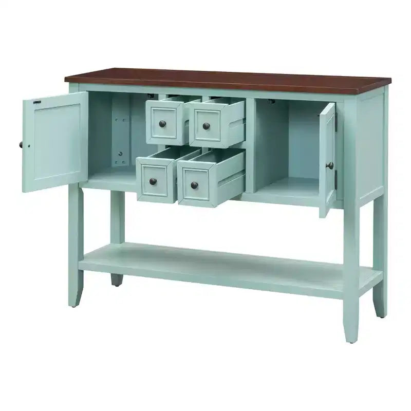 Vintage Console Table with Four Small Drawers and Bottom Shelf for Living Rooms, Entrances and Kitchens
