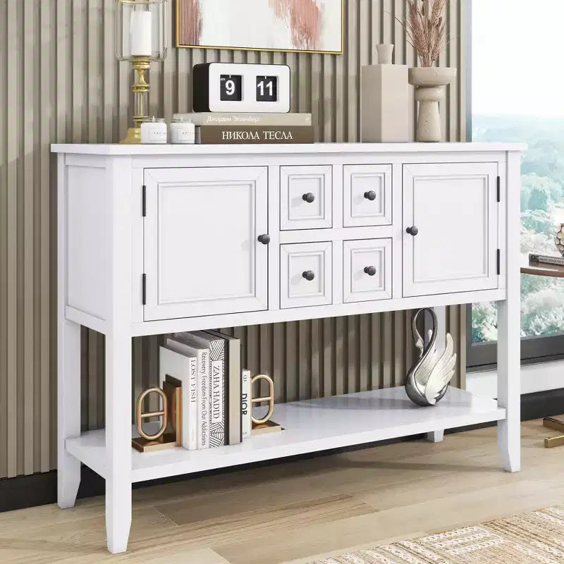 Vintage Console Table with Four Small Drawers and Bottom Shelf for Living Rooms, Entrances and Kitchens