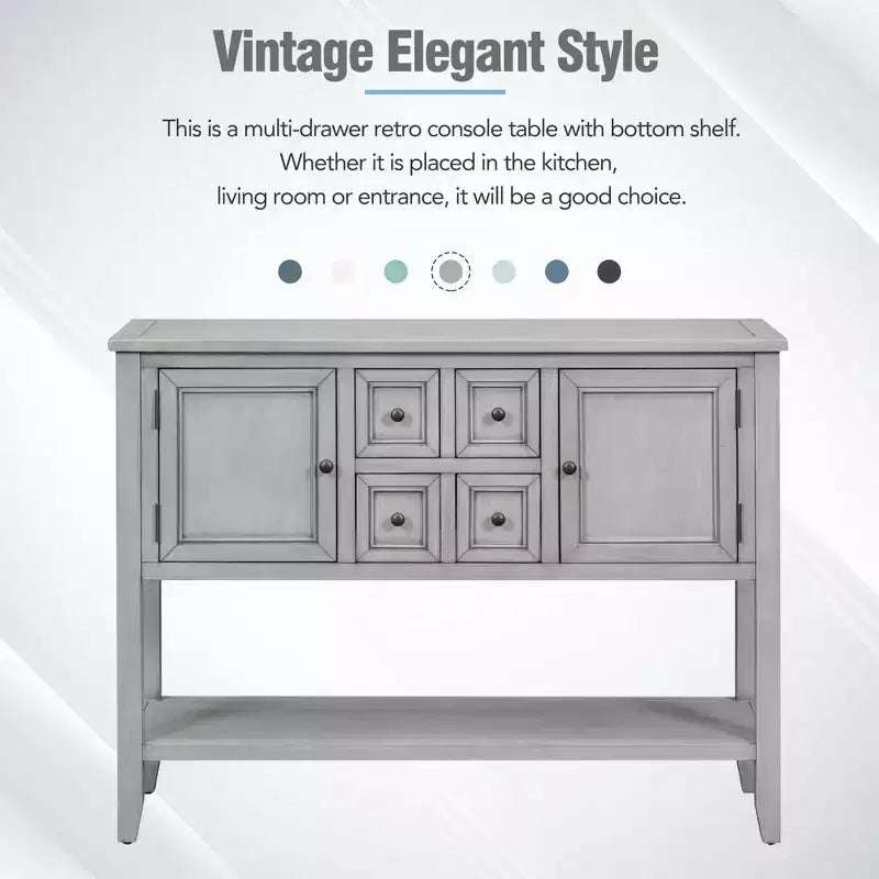 Vintage Console Table with Four Small Drawers and Bottom Shelf for Living Rooms, Entrances and Kitchens