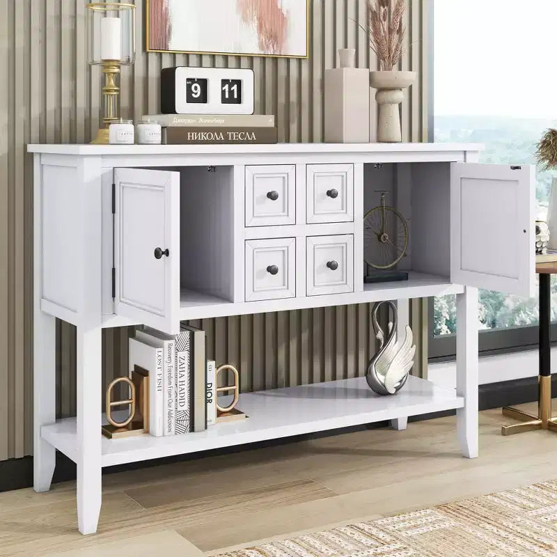 Vintage Console Table with Four Small Drawers and Bottom Shelf for Living Rooms, Entrances and Kitchens