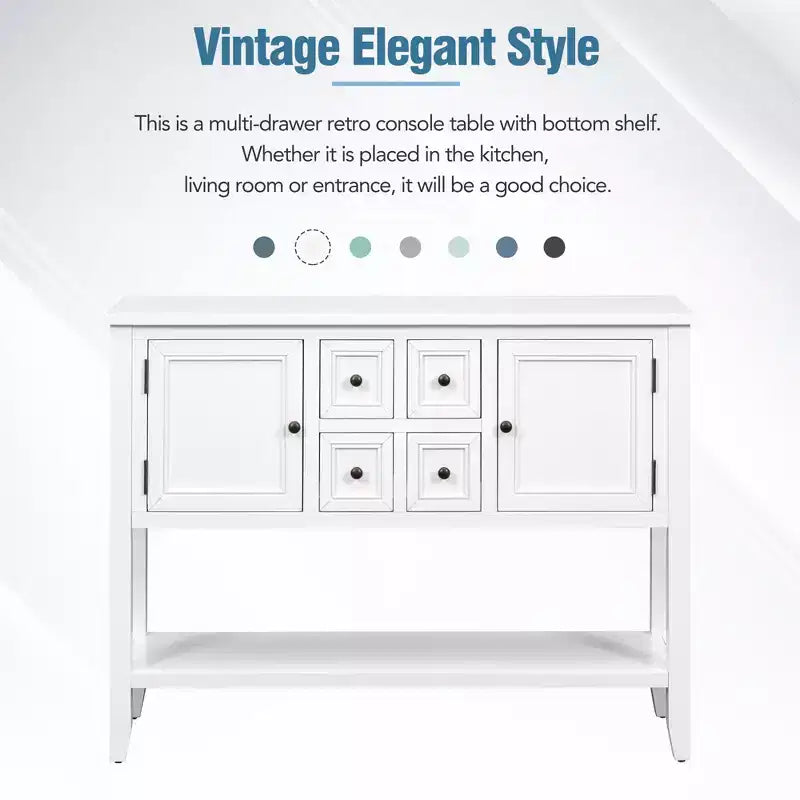 Vintage Console Table with Four Small Drawers and Bottom Shelf for Living Rooms, Entrances and Kitchens