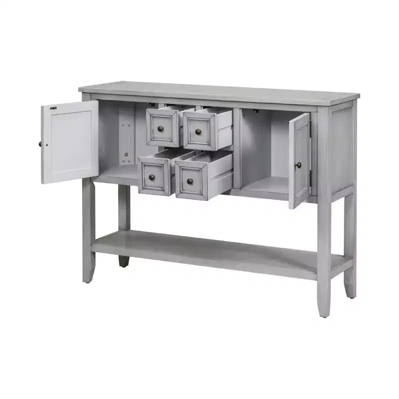 Vintage Console Table with Four Small Drawers and Bottom Shelf for Living Rooms, Entrances and Kitchens