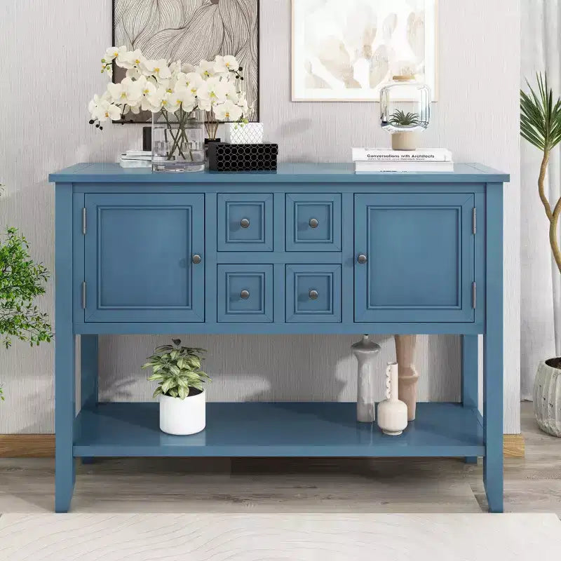Vintage Console Table with Four Small Drawers and Bottom Shelf for Living Rooms, Entrances and Kitchens