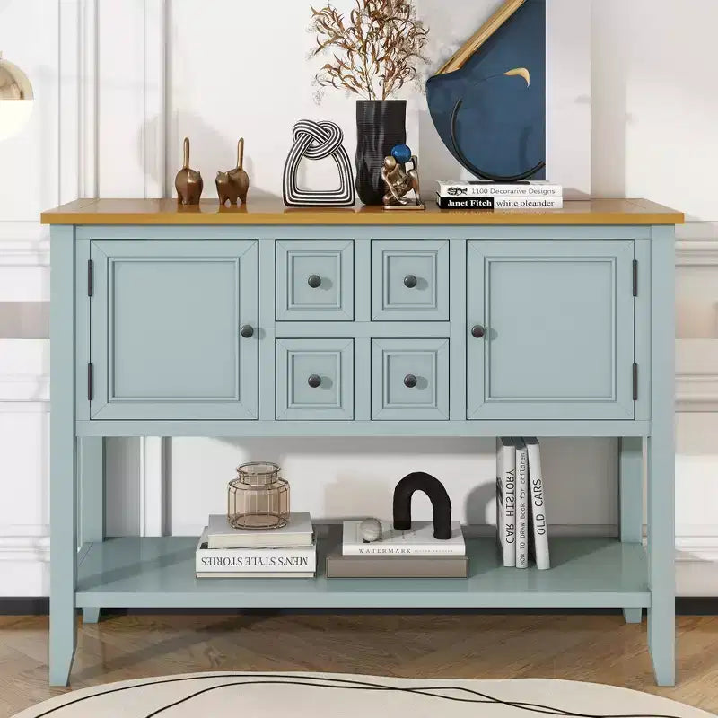 Vintage Console Table with Four Small Drawers and Bottom Shelf for Living Rooms, Entrances and Kitchens