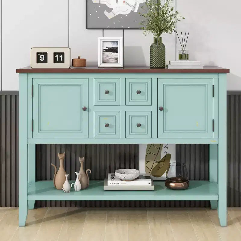Vintage Console Table with Four Small Drawers and Bottom Shelf for Living Rooms, Entrances and Kitchens