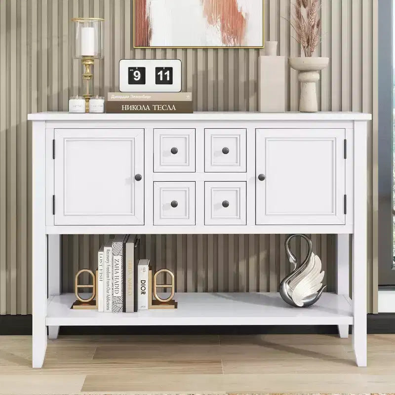 Vintage Console Table with Four Small Drawers and Bottom Shelf for Living Rooms, Entrances and Kitchens