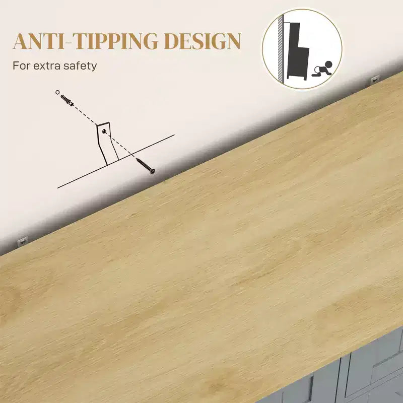 Tilt Out Trash Can Cabinet with Drawers, Farmhouse Kitchen Cabinet with Hidden Trash Can for Kitchen