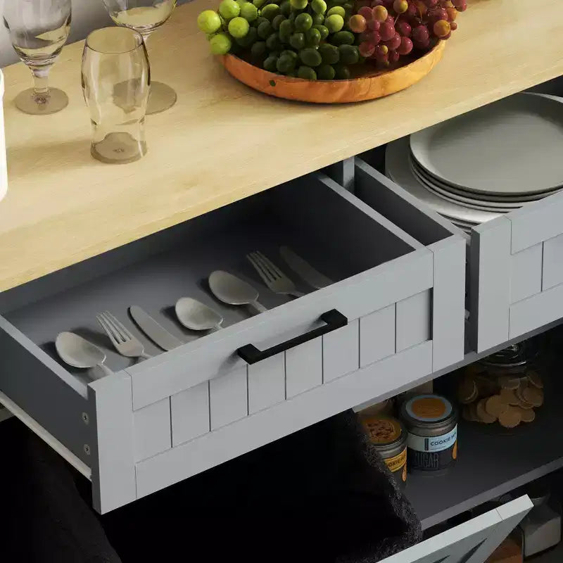 Tilt Out Trash Can Cabinet with Drawers, Farmhouse Kitchen Cabinet with Hidden Trash Can for Kitchen