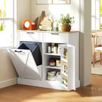 Tilt Out Trash Can Cabinet with Drawers, Farmhouse Kitchen Cabinet with Hidden Trash Can for Kitchen