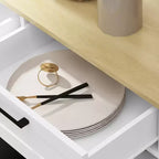 Tilt Out Trash Can Cabinet with Drawers, Farmhouse Kitchen Cabinet with Hidden Trash Can for Kitchen