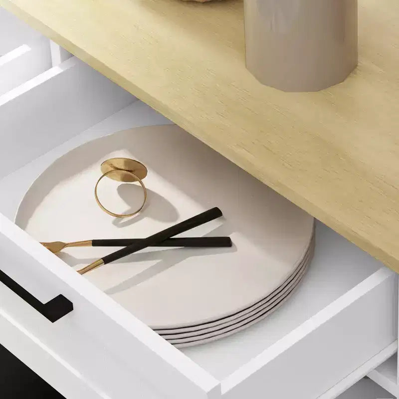 Tilt Out Trash Can Cabinet with Drawers, Farmhouse Kitchen Cabinet with Hidden Trash Can for Kitchen