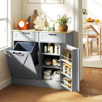 Tilt Out Trash Can Cabinet with Drawers, Farmhouse Kitchen Cabinet with Hidden Trash Can for Kitchen