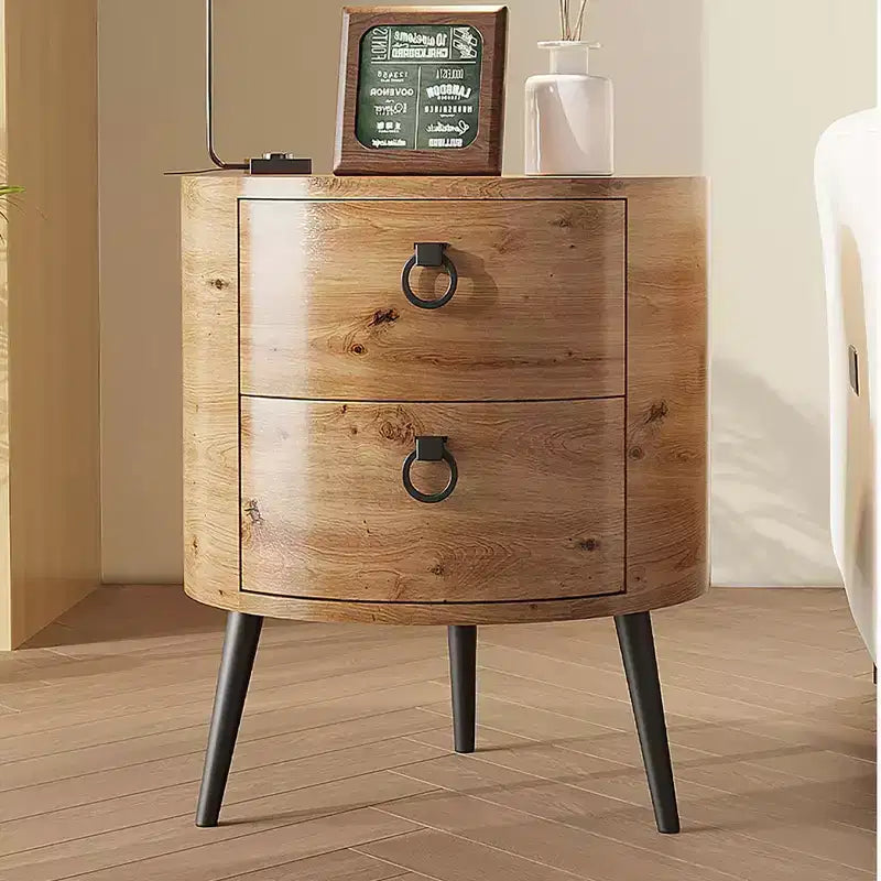 Round End Table with 2 Drawers, 18.5 Modern Nightstand Side Table with Metal Legs