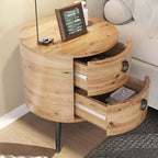 Round End Table with 2 Drawers, 18.5 Modern Nightstand Side Table with Metal Legs