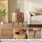 Round End Table with 2 Drawers, 18.5 Modern Nightstand Side Table with Metal Legs