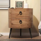 Round End Table with 2 Drawers, 18.5 Modern Nightstand Side Table with Metal Legs