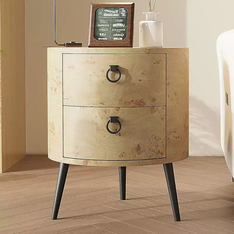 Round End Table with 2 Drawers, 18.5 Modern Nightstand Side Table with Metal Legs