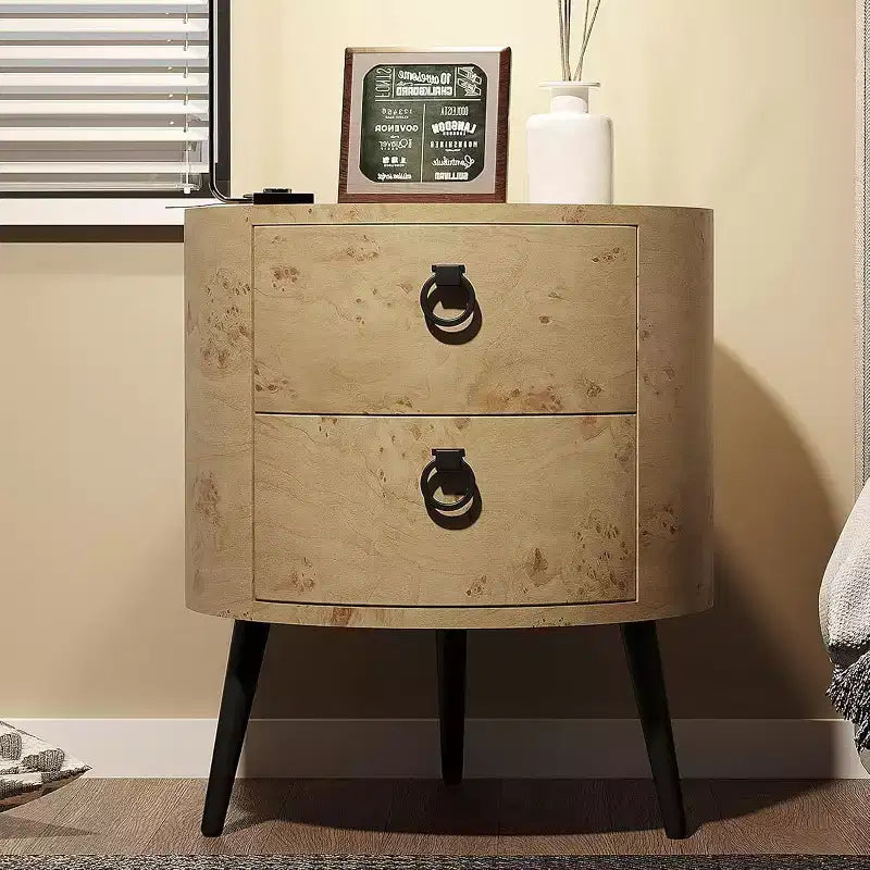 Round End Table with 2 Drawers, 18.5 Modern Nightstand Side Table with Metal Legs