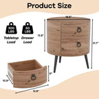 Round End Table with 2 Drawers, 18.5 Modern Nightstand Side Table with Metal Legs