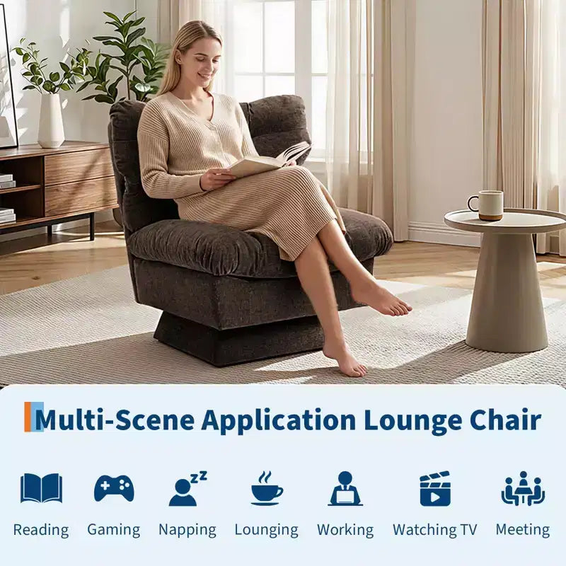 Chenille Swivel Accent Chair, Modern Sofa Chair with Oversize Base,20. Extended Seat, Max Load Accent Chair for Living Room