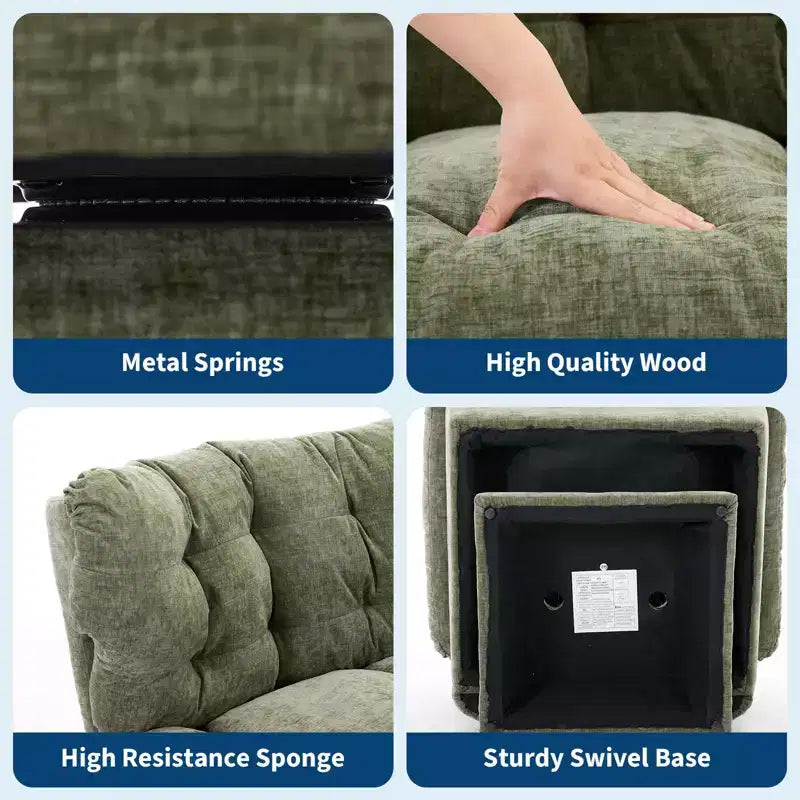 Chenille Swivel Accent Chair, Modern Sofa Chair with Oversize Base,20. Extended Seat, Max Load Accent Chair for Living Room